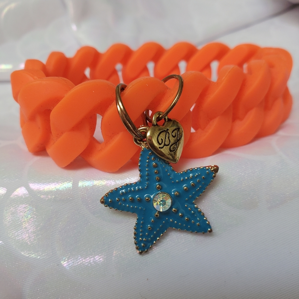 Neon Orange Rubber Rope Betsey Johnson Starfish Bracelet Vintage